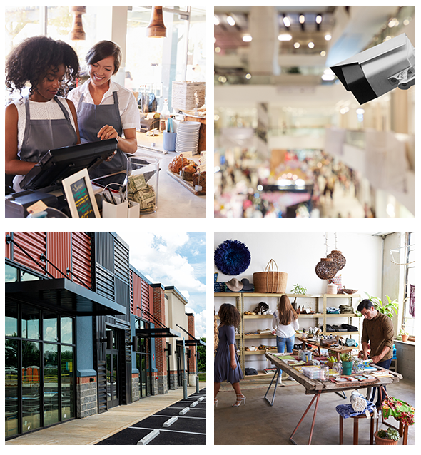 Retail security services including theft prevention cameras, alarm monitoring, and access control in Philadelphia